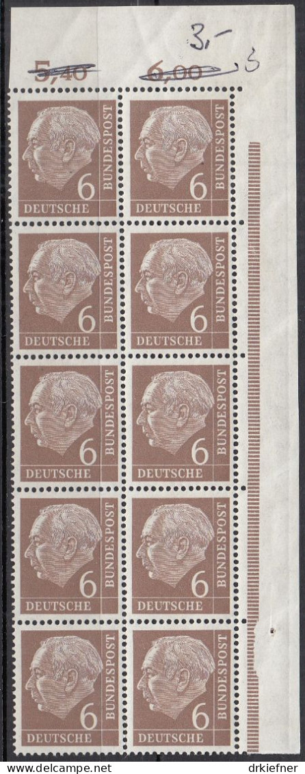 BRD  180 X W V/180 X W V, 10erEinheit Mit OR, Postfrisch **, Heuss, 1954 - Unused Stamps