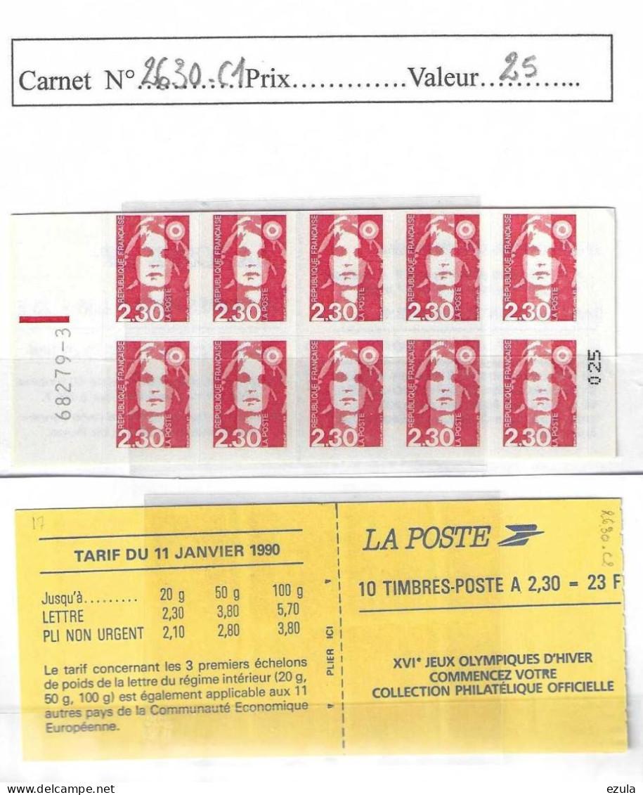 Carnet N° 2630 C 1 Valeur 25 - R. E. + N° -  Coupe Supérieur Courte - Beau Lot - Altri & Non Classificati