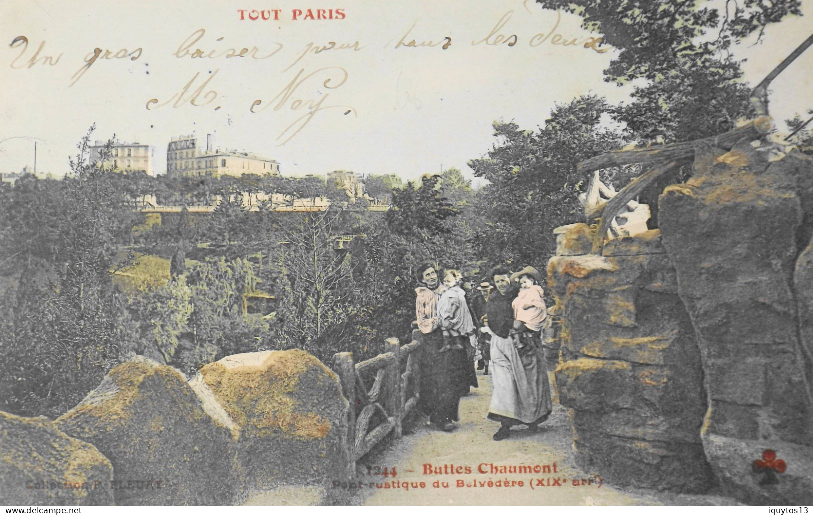 CPA. [75] > TOUT PARIS > N° 1244 - BUTTES CHAUMONT PONT RUSTIQUE DU BELVEDERE - (XIXe Arrt.) - Coll. F. Fleury - TBE - Arrondissement: 19