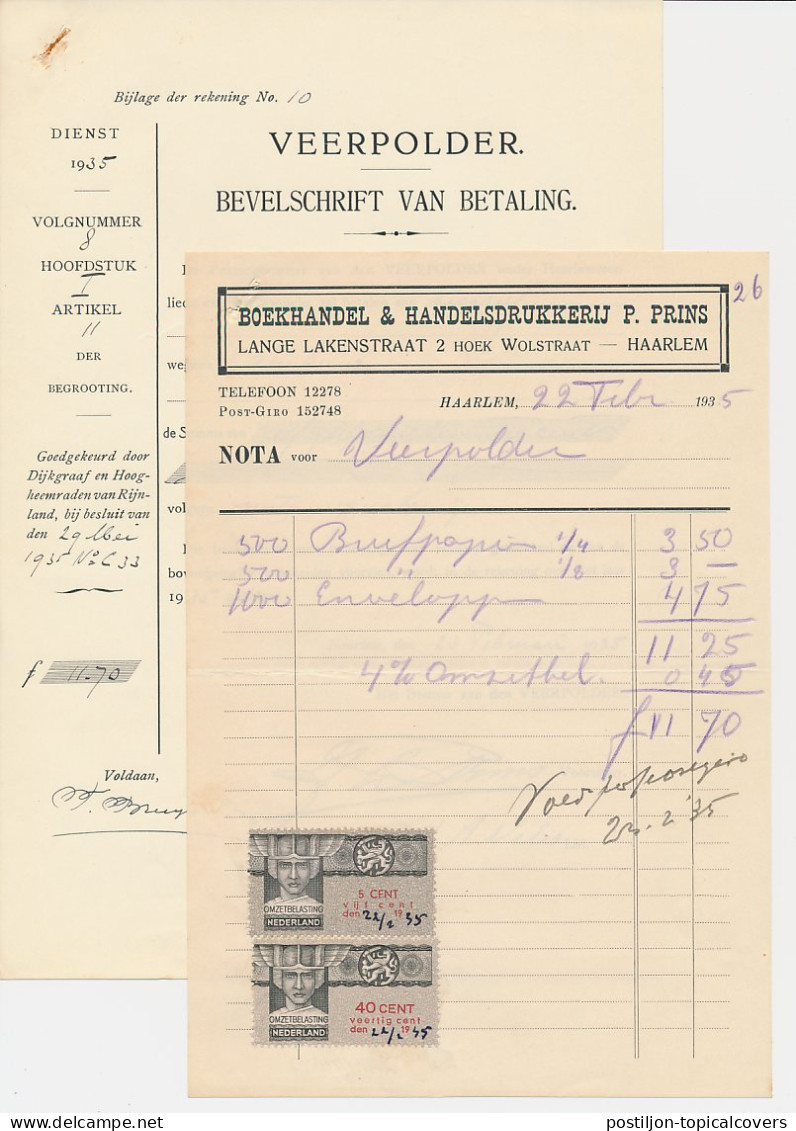 Omzetbelasting 5 CENT / 40 CENT - Haarlem 1935 - Fiscale Zegels