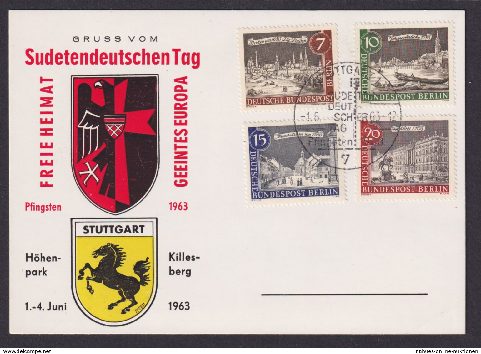 Stuttgart Bund Berlin Sudetendeutscher Tag 1963 Sonderstempel Wappen Pfingsten - Lettres & Documents