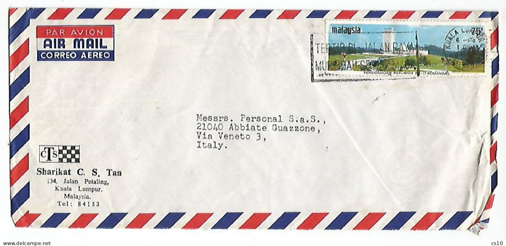 Malaysia Airmail CV 1oct1971 Kuala Lumpur  With Parliamentary Commonwealth Conference C.75 Solo - Malaysia (1964-...)