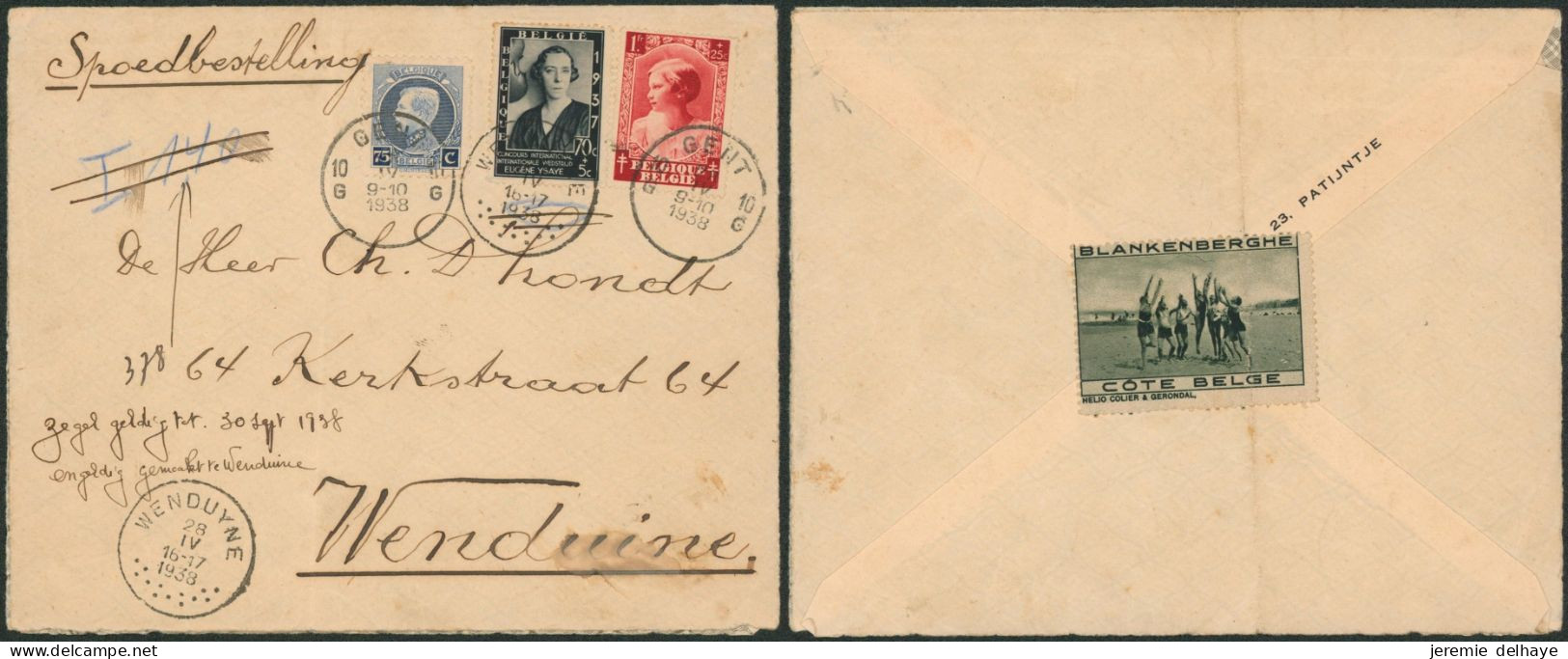 N°213, 456 Et 463-V1 (Grande Mêche) Sur Lettre En Expres De Gent > Wenduine - Lettres & Documents