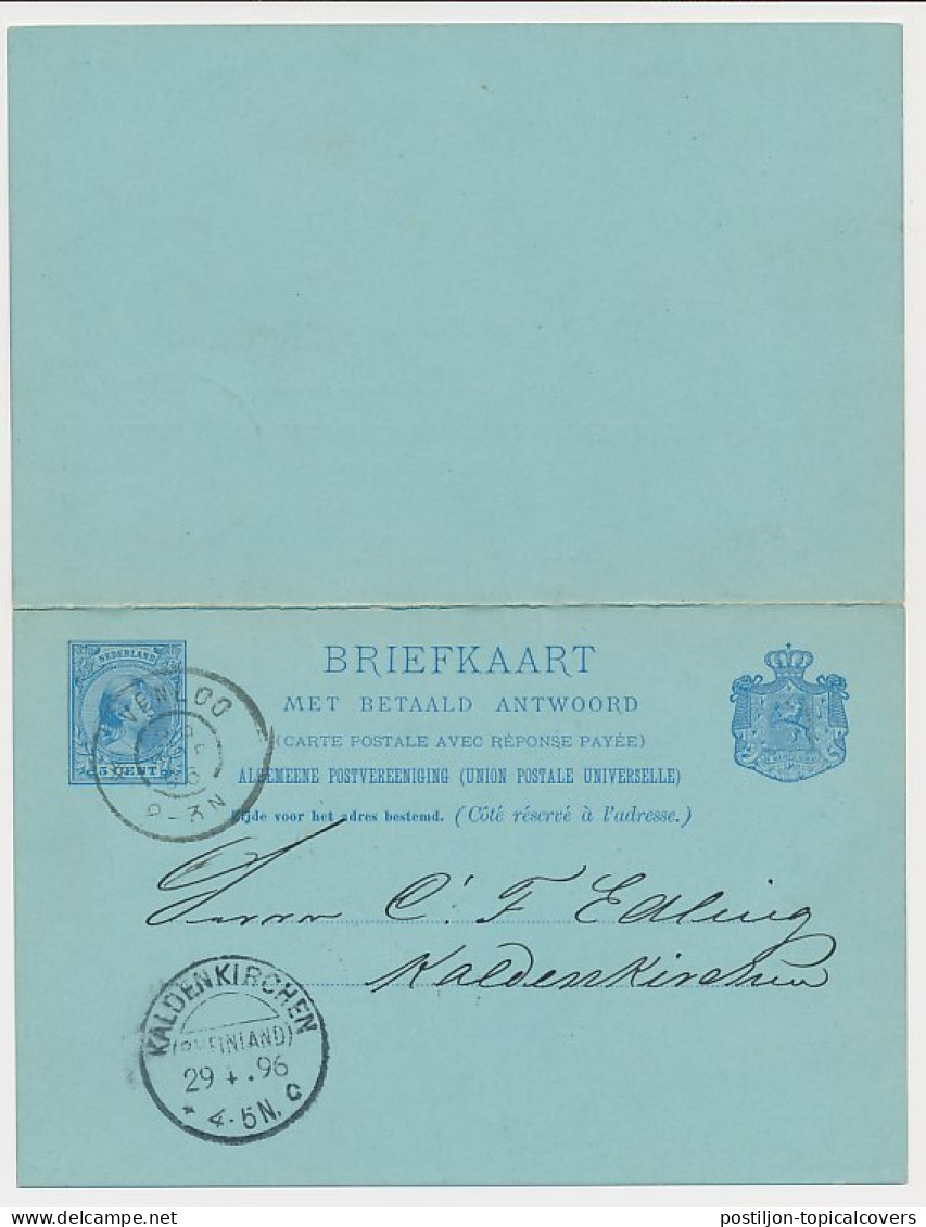 Briefkaart G. 37 Venloo - Kaldenkirchen Duitsland 1896 - Interi Postali