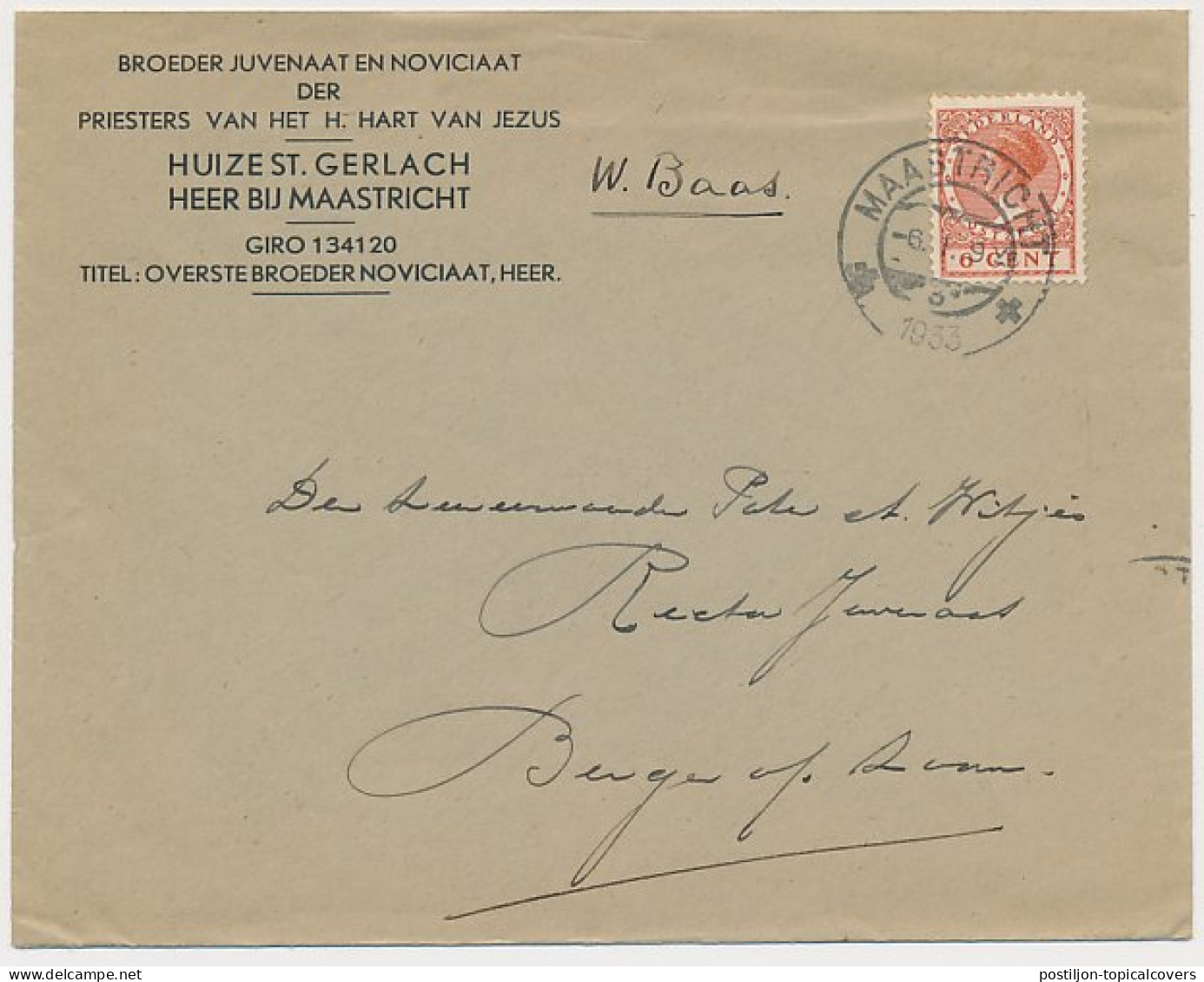 Envelop Heer 1933 - Broeder Juvenaat Huize St. Gerlach - Non Classificati