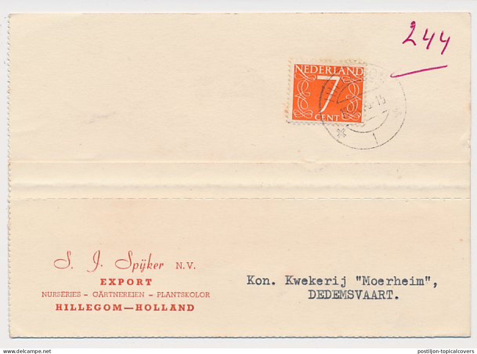 Firma Briefkaart Hillegom 1956 - Kwekerij - Non Classificati