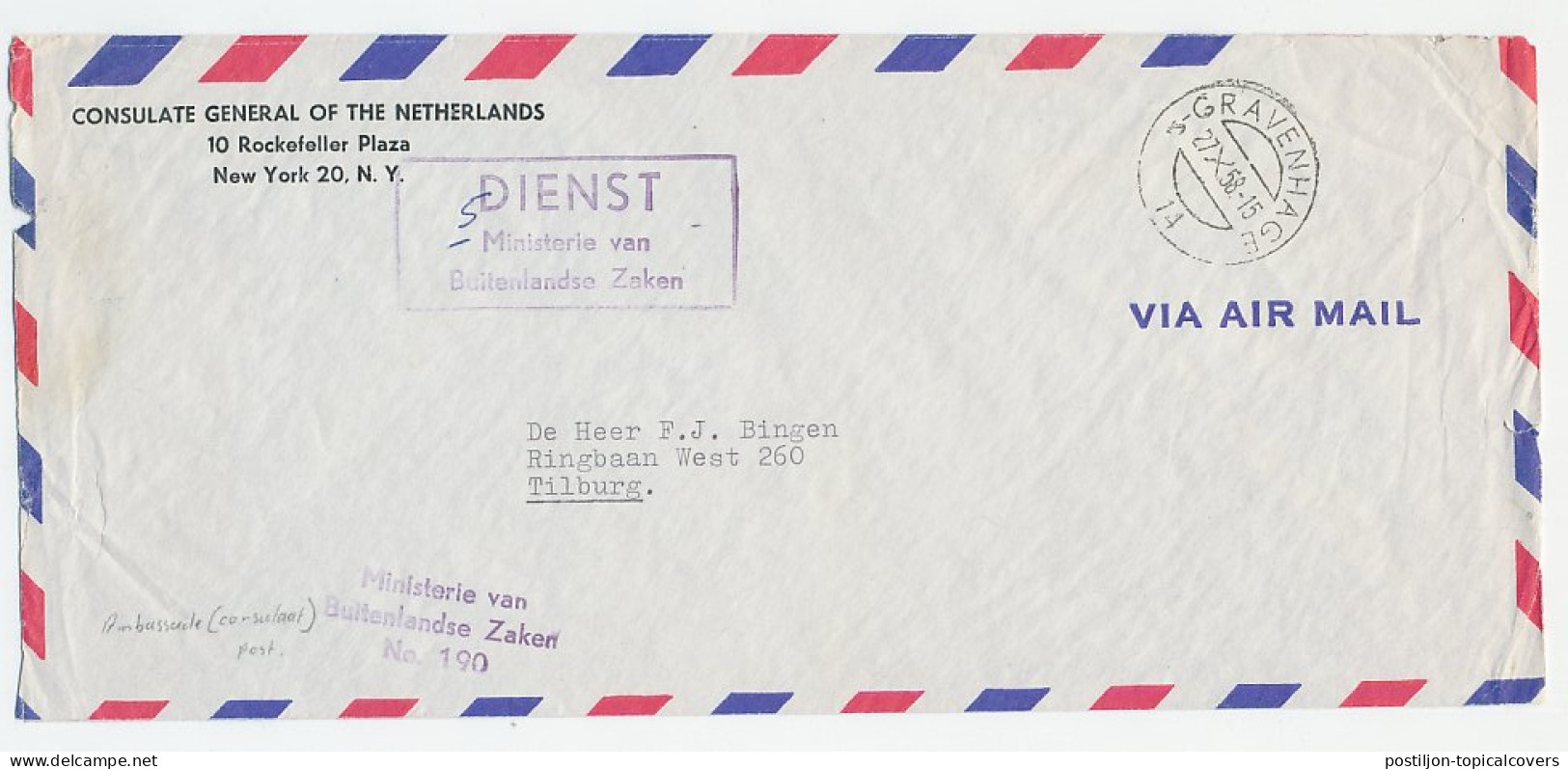 Dienst USA - Tilburg 1958 - Ambassade Post - Non Classificati