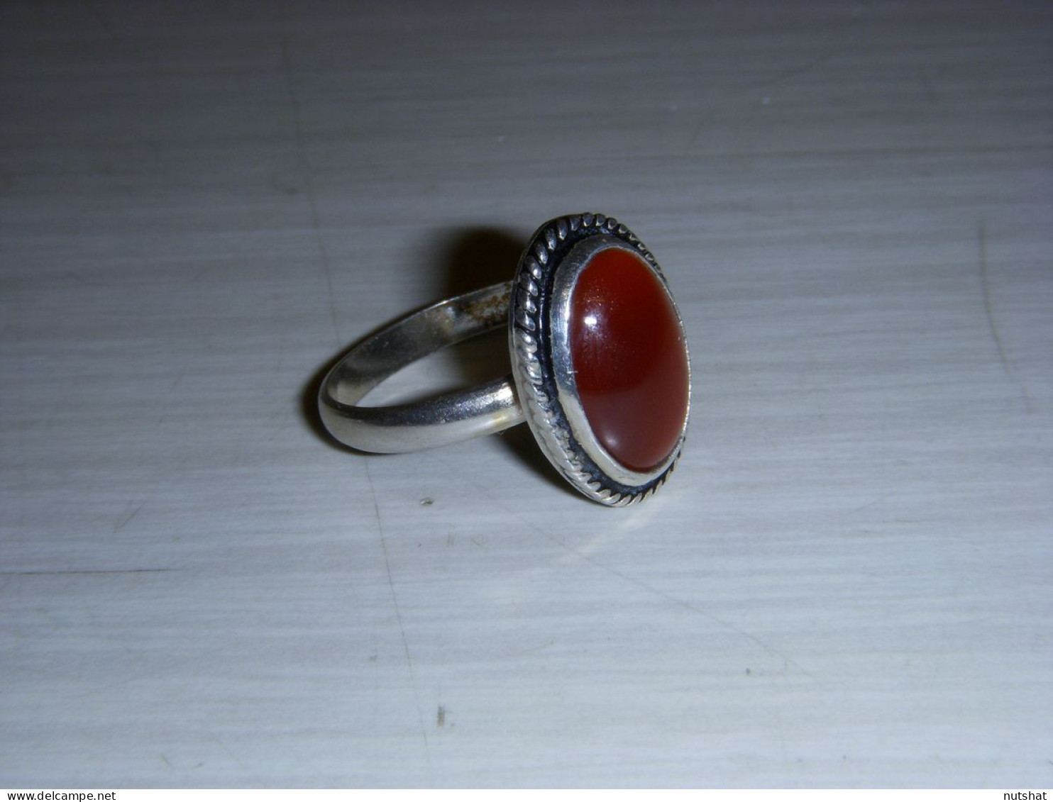 009 BAGUE ARGENT PIERRE OVALE LISSE QUARTZ CHOCOLAT Taille 56/57 - Bagues