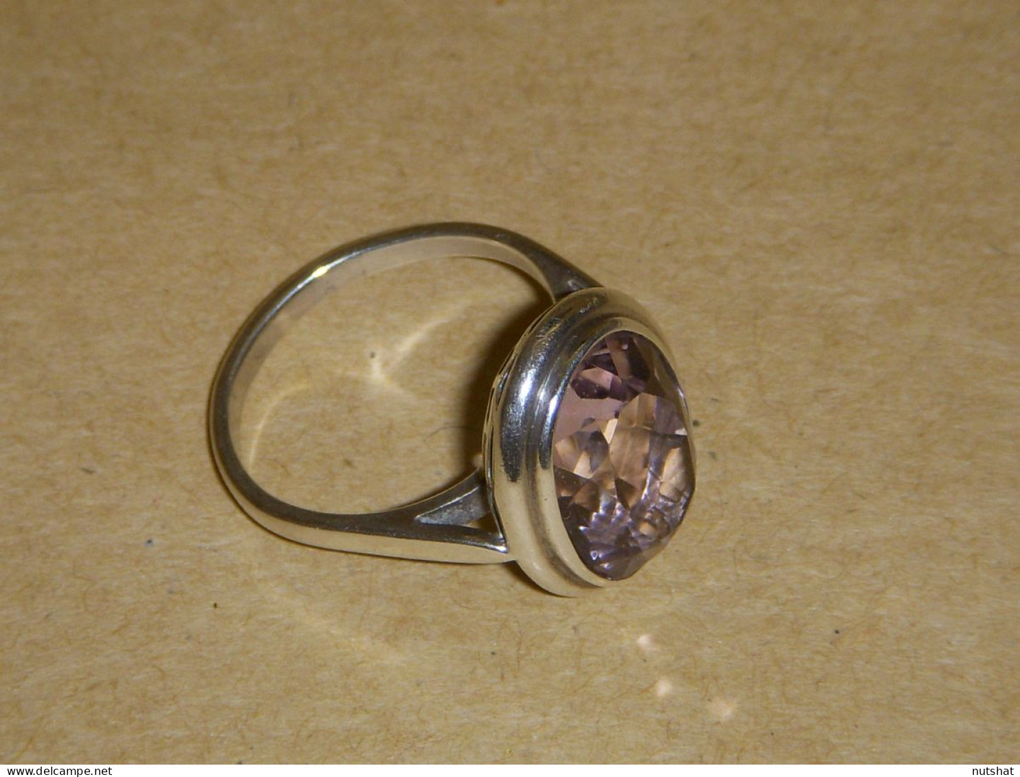 005 BAGUE TAILLE 56 MONTURE ANCIENNE ARGENT MASSIF Avec CRISTAL MAUVE PALE OVALE - Rings