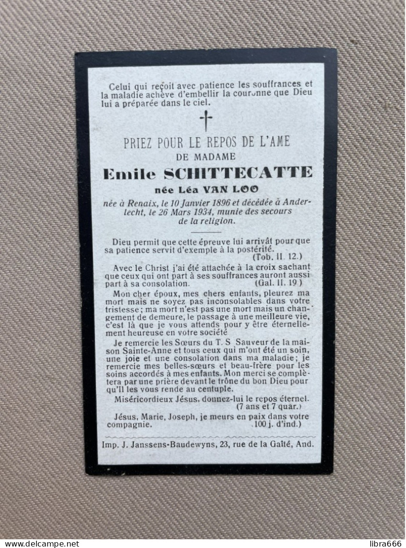 VAN LOO Léa °RONSE 1896 +ANDERLECHT 1934 - SCHITTECATTE - Décès