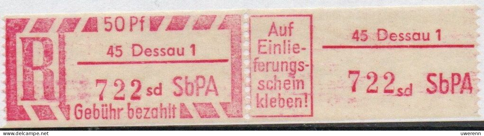 DDR Einschreibemarke Dessau SbPA Postfrisch, EM2B-45-1zII(1) Zh - Etiquetas De Certificado