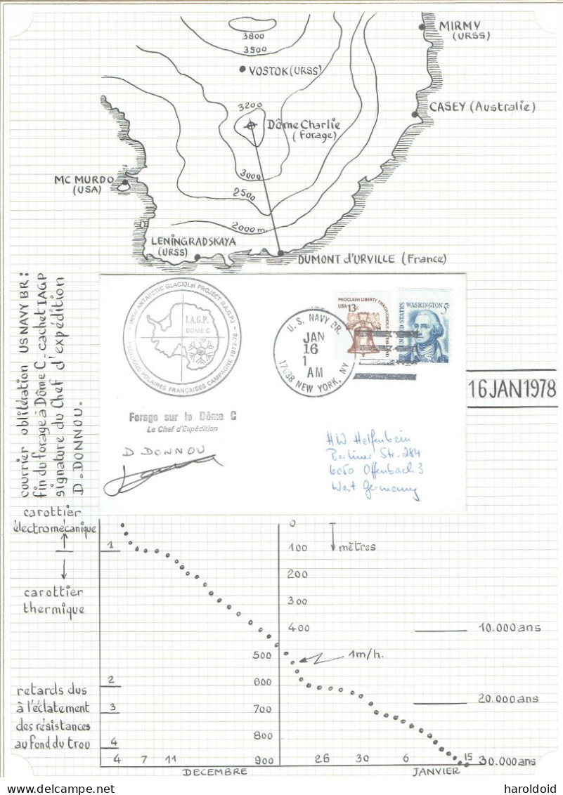 IAGP Expéditions Polaires Françaises Campagne 1977/78 - TP US OB US NAVY BR Fin Du Forage Sur Le Dôme C - Storia Postale