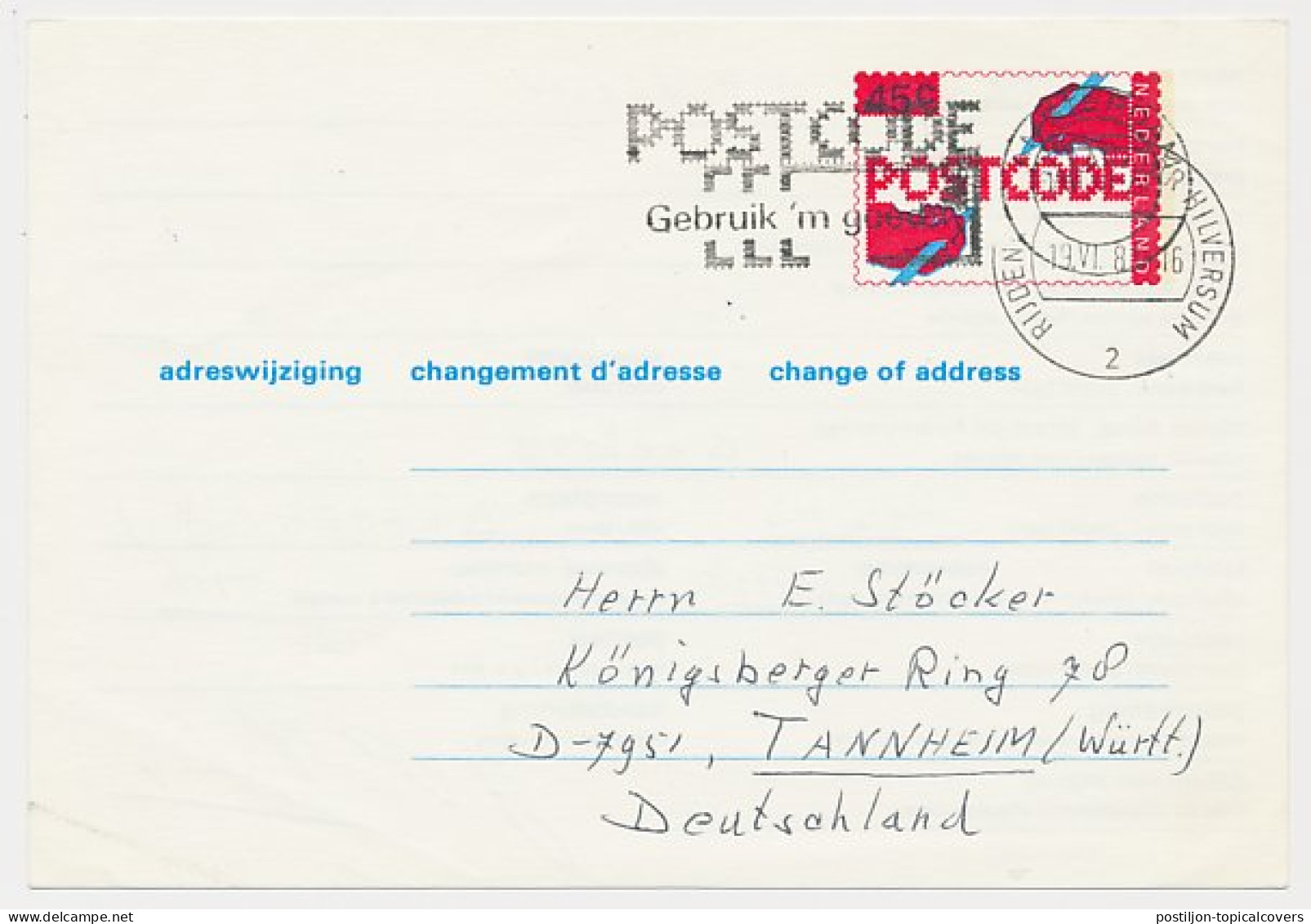 Verhuiskaart G. 45 Amsterdam - Duitsland 1981 - Naar Buitenland - Interi Postali