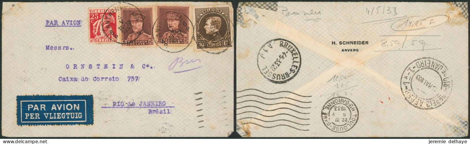 N°289, 321 X2 Et 339 Sur Lettre Par Avion De Antwerpen (1933) > Rio De Janeiro (Brésil). - 1929-1941 Grand Montenez