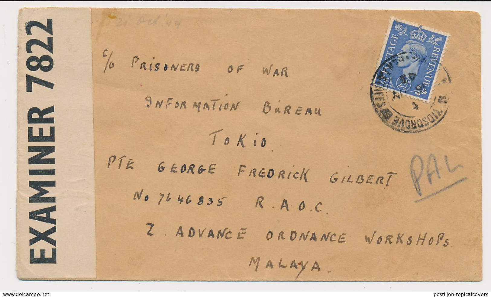 Censored Cover GB / UK - Japan - Netherlands Indies -Malaya 1944 - Nederlands-Indië