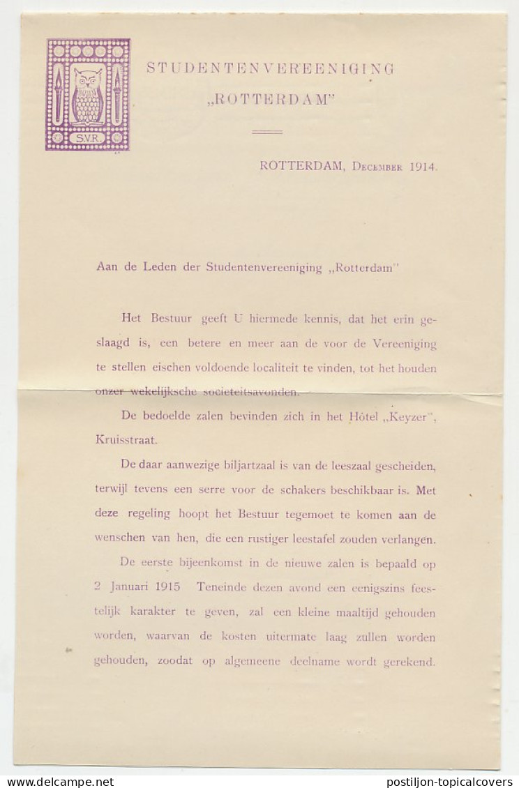 Drukwerk ( Zie Inhoud ) Rotterdam 1914 Studentenvereniging / Uil - Sin Clasificación