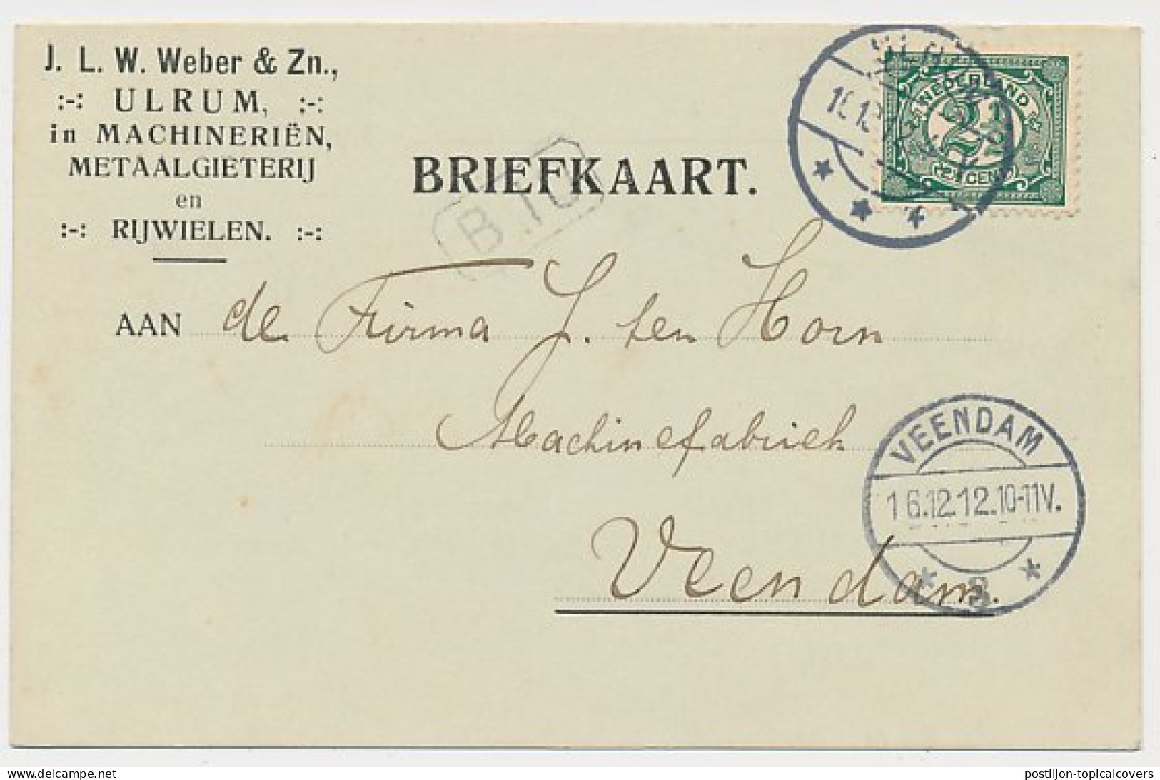 Firma Briefkaart Ulrum 1912 - Metaalgieterij - Rijwielen - Sin Clasificación