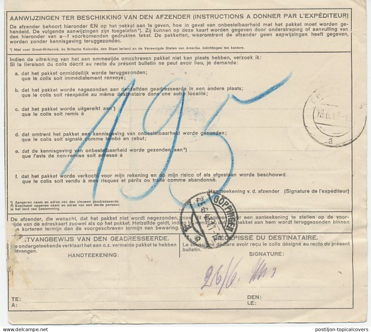 Em. Duif Expresse Pakketkaart Maastricht - Duitsland 1943 - Sin Clasificación