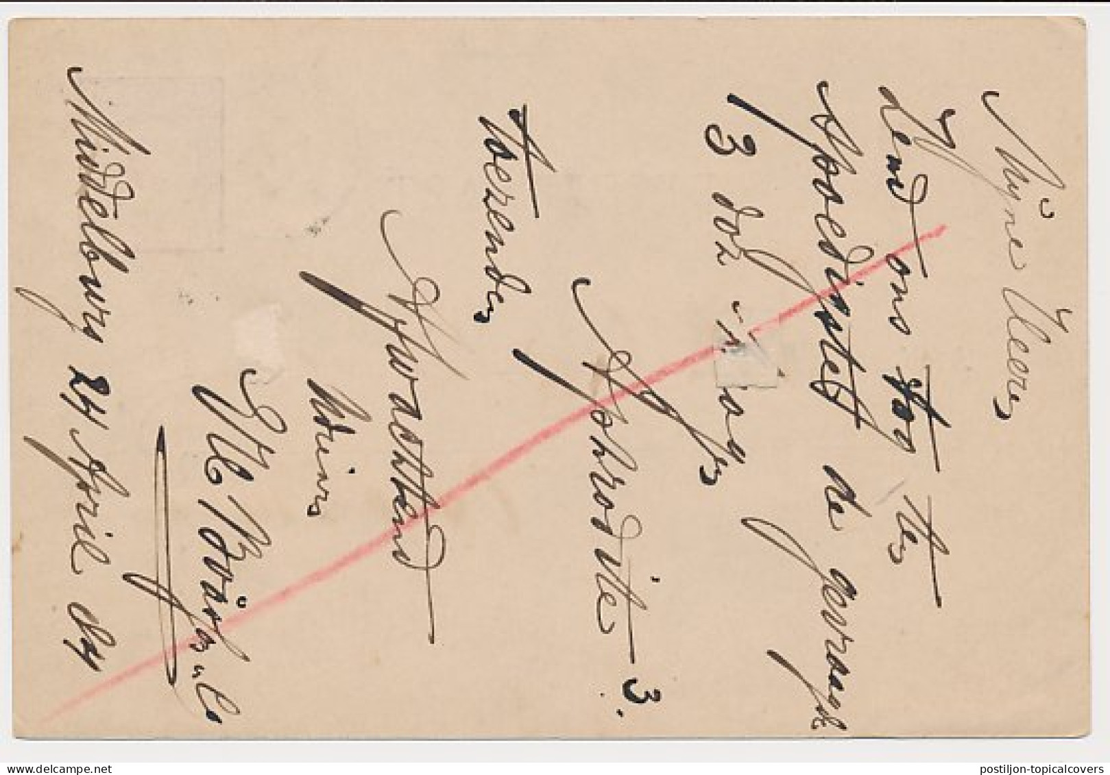 Briefkaart G. 23 / Bijfrankering Middelburg - Duitsland 1884 - Material Postal