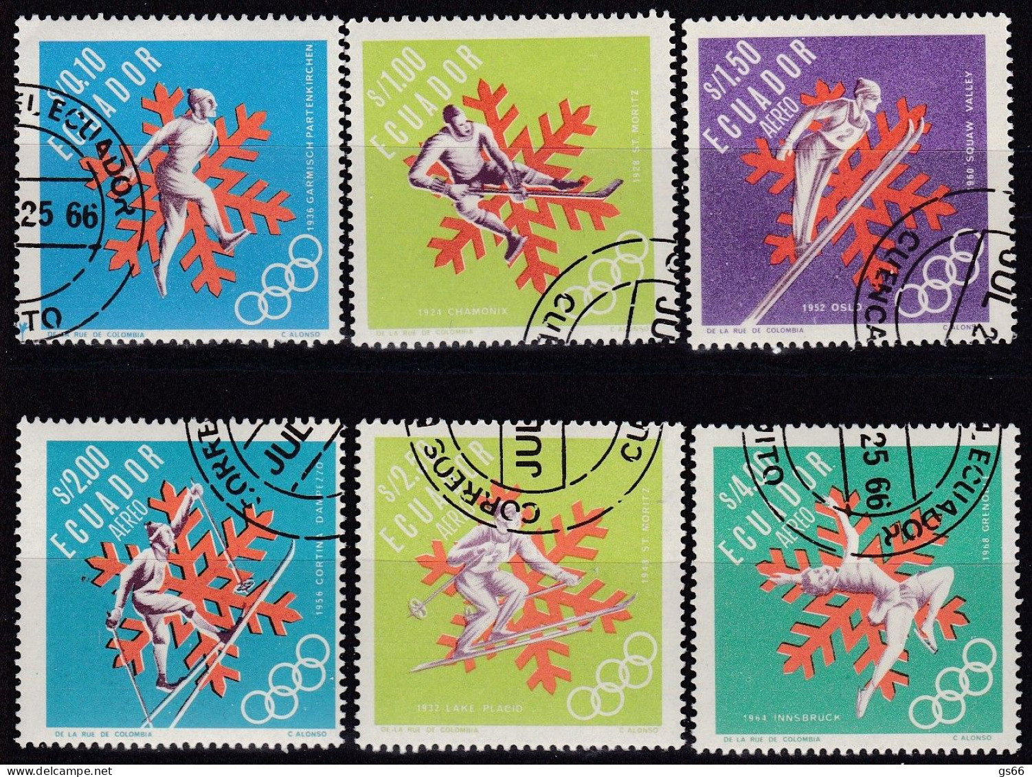 Ecuador, 1966, 1274/79,  Used Oo ,Olympische Winterspiele, Grenoble (1968). - Ecuador