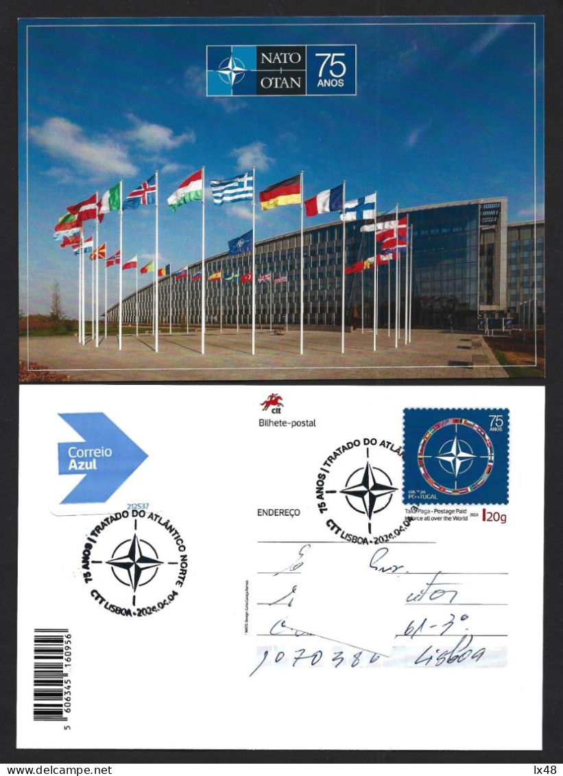 Nato/Otan. Entire Postcard 75th Years Of North Atlantic Treaty Organization Headquarters. Brussels Building. Urgent Post - NAVO