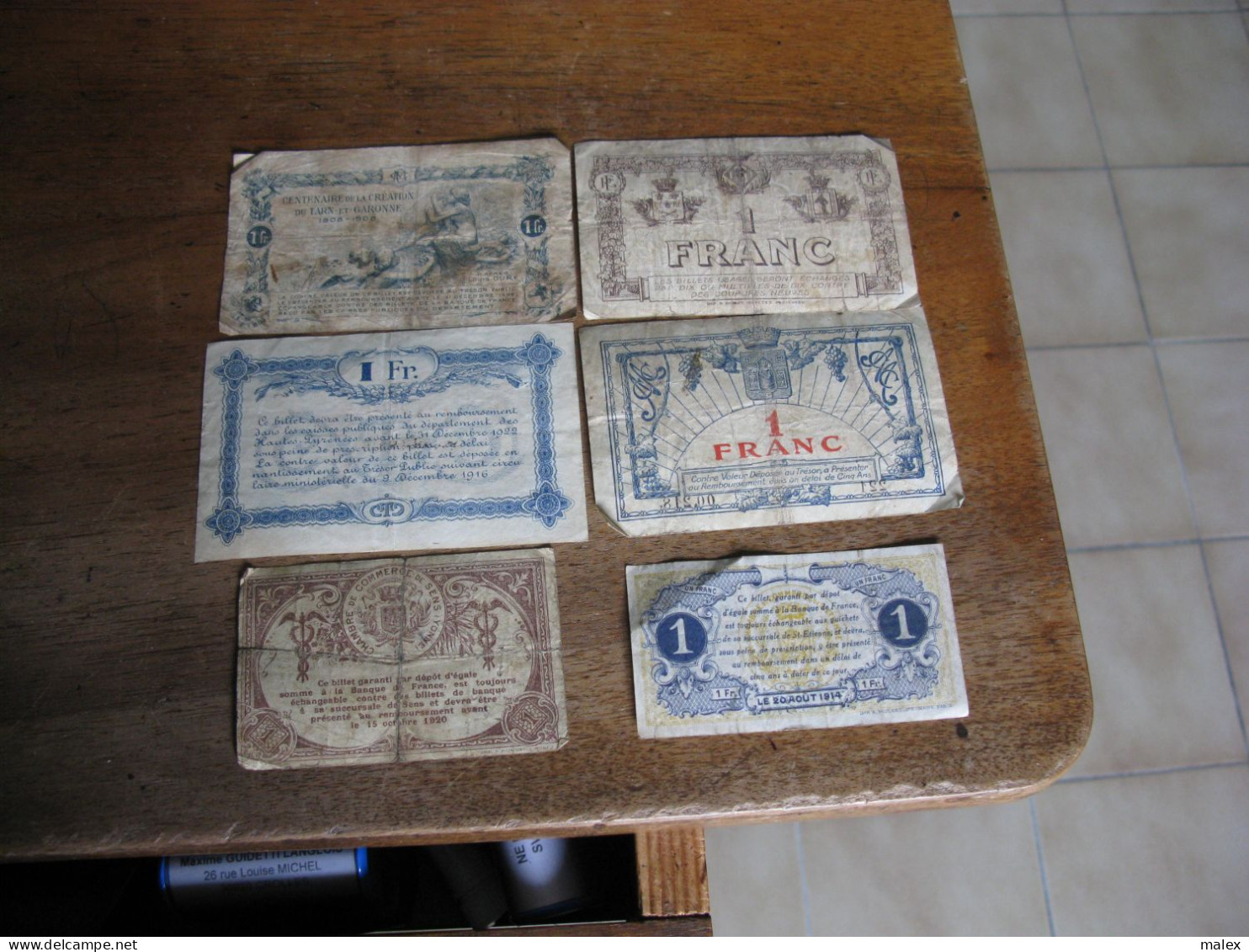 LOT De 6 Billets De Un Franc :chambres De Commerce/ SENS - ST ETIENNE- MONTPELLIER- PERPIGNAN- MONTAUBAN -TARBES - Cámara De Comercio