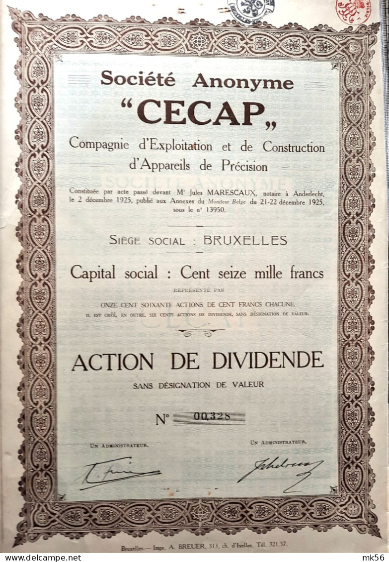 S.A. "CECAP" Cie D'exploitation De Construction D'appareils De Précision - 1925 -Bruxelles - Andere & Zonder Classificatie