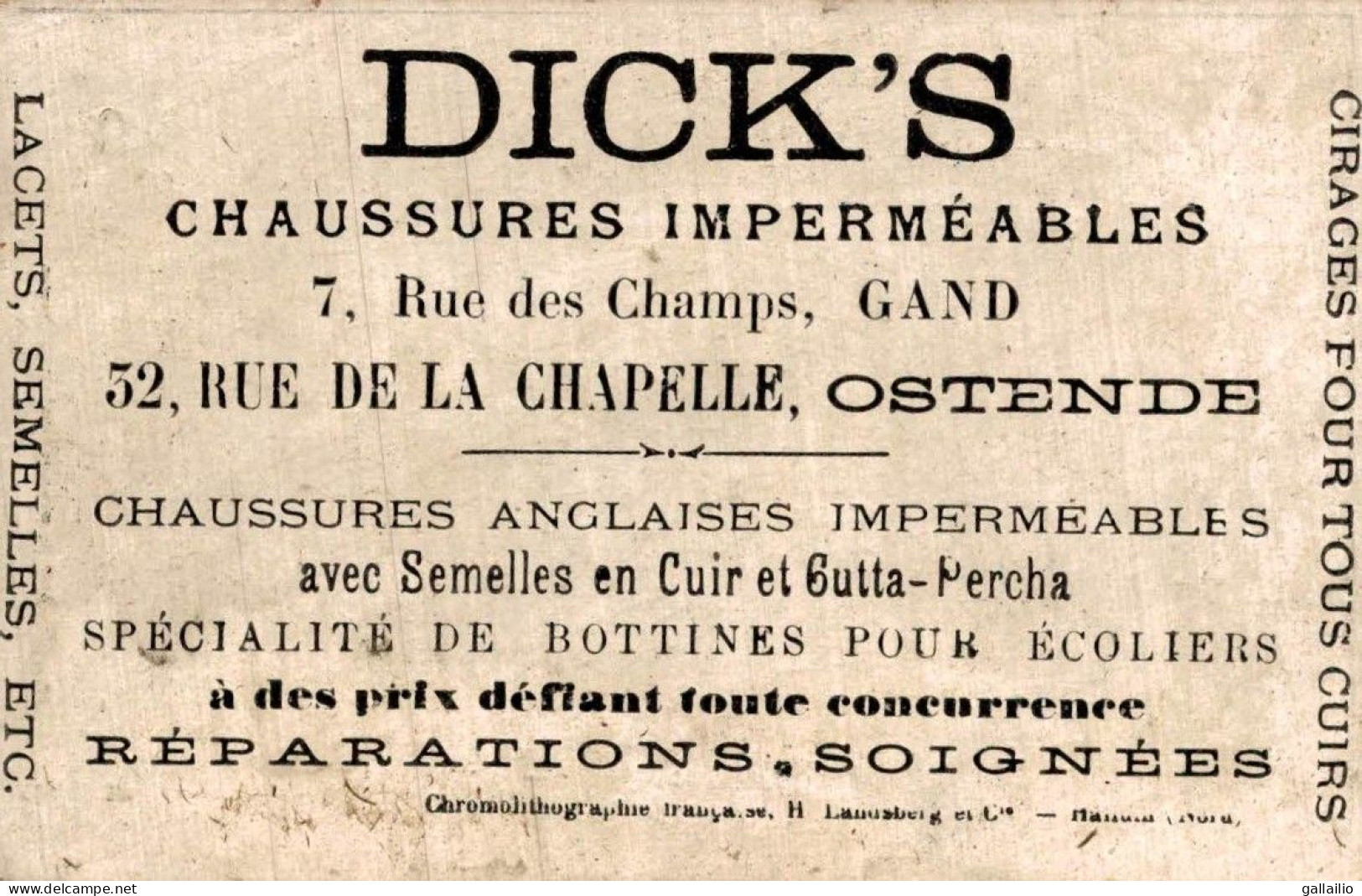 CHROMO CHAUSSURE DICKS OSTENDE DE CHEZ BOISSIER - Autres & Non Classés