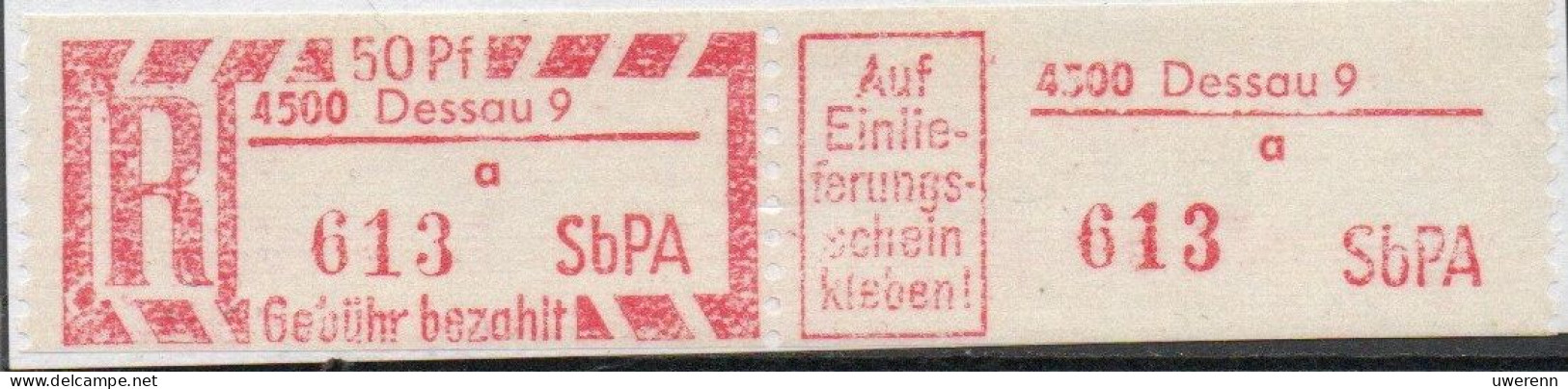 DDR Einschreibemarke Dessau SbPA Postfrisch, EM2F-4500-9a(2) Zh - Aangetekende Etiketten