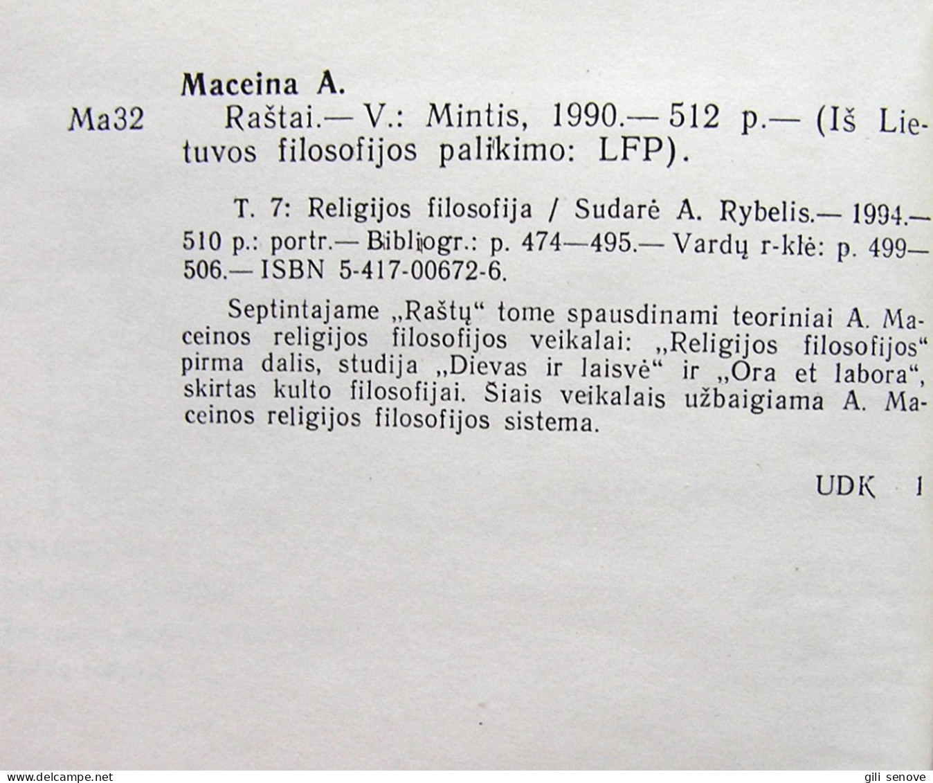 Lithuanian Book / Raštai (VII Tomas) By Maceina 1994 - Cultura