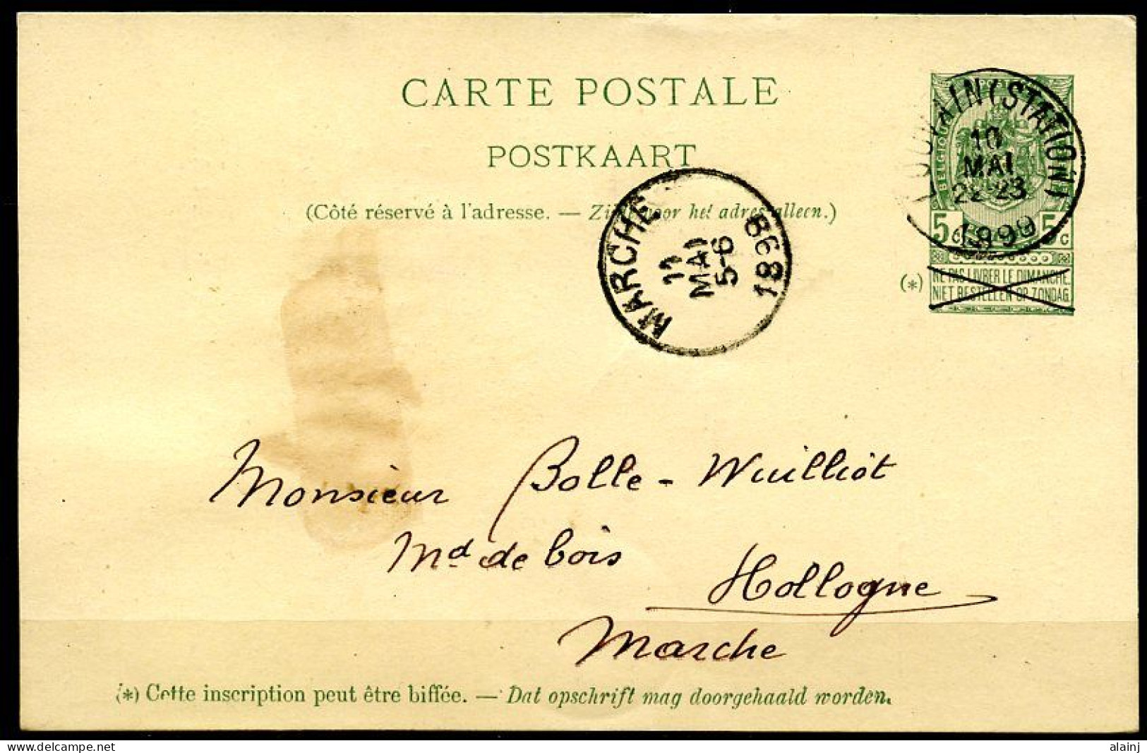 BE   CP 56  --  1899     ---   De Louvain (Station) Vers Marche (Hollogne) - Cartes Postales 1871-1909