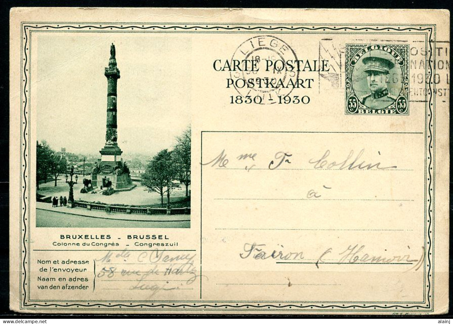 BE   CP 1930     ---   Albert 1er En Casquette  --  De Namur à Liège - Postcards 1909-1934