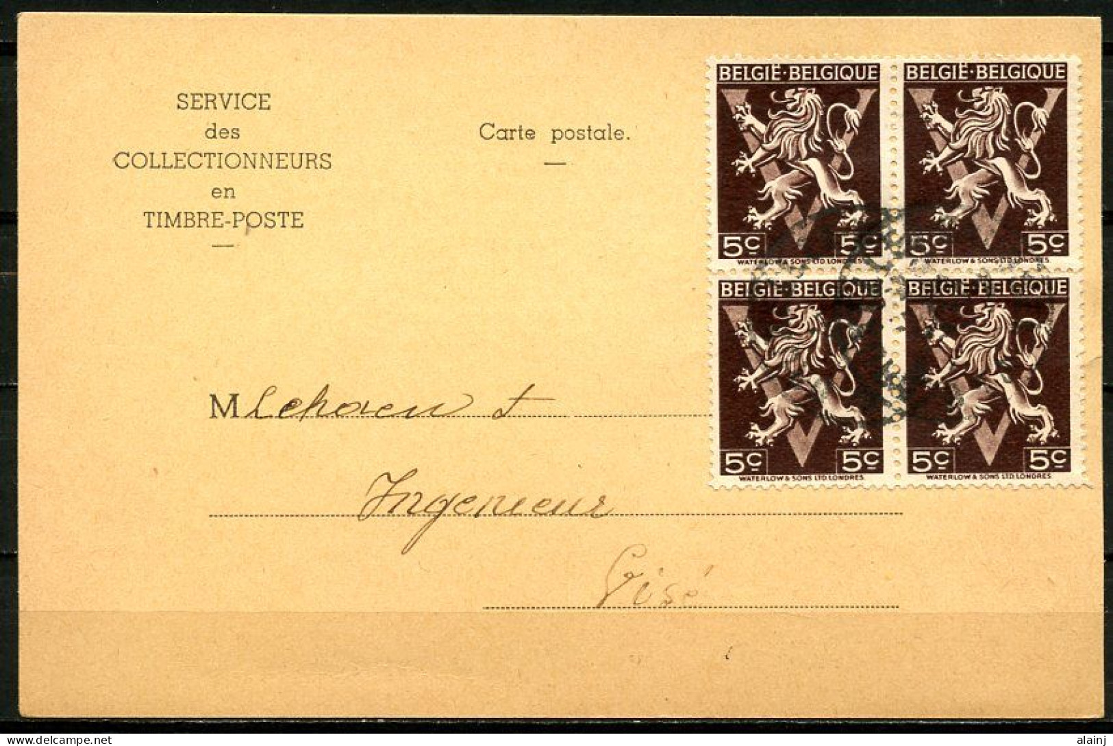 BE   CP 1949     ---   Service Des Collectionneurs  --  4 X COB 674  --  Emission Centenaire - Cartoline 1934-1951