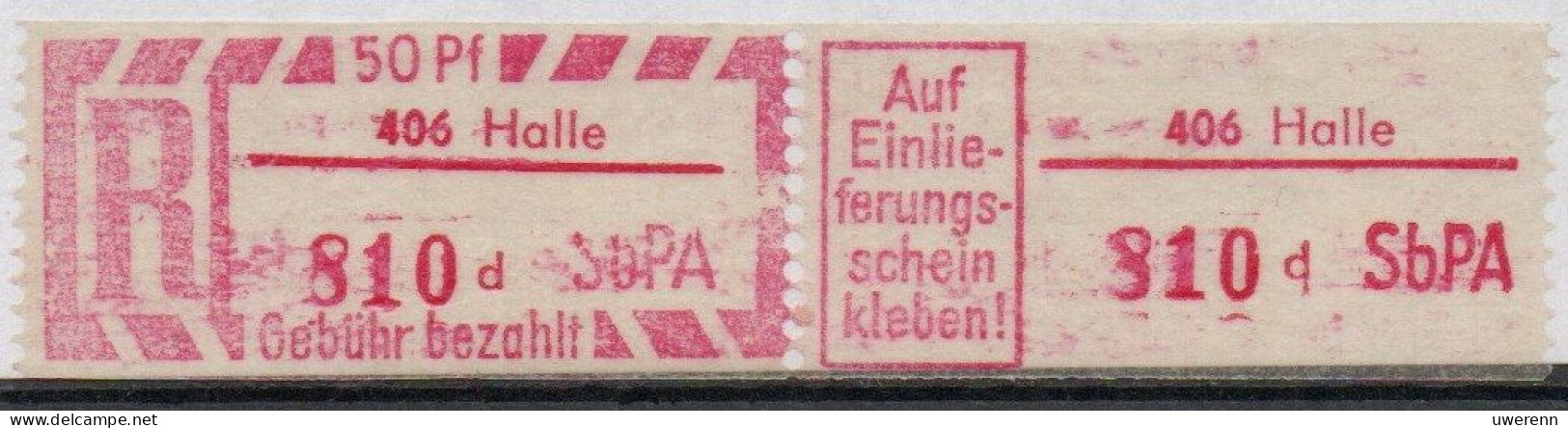 DDR Einschreibemarke Halle SbPA Postfrisch, EM2B-406dI PU + Zh - Aangetekende Etiketten