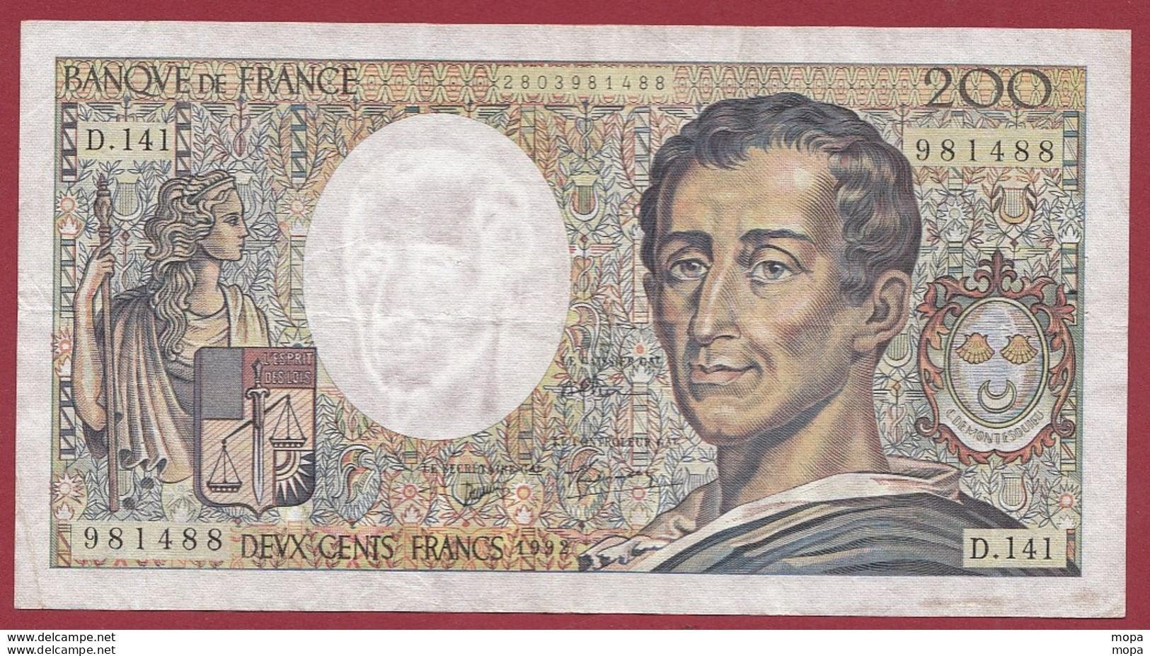 200 Francs "Montesquieu " 1990--F/TTB+ ---ALPH.D.141--(5) - 200 F 1981-1994 ''Montesquieu''