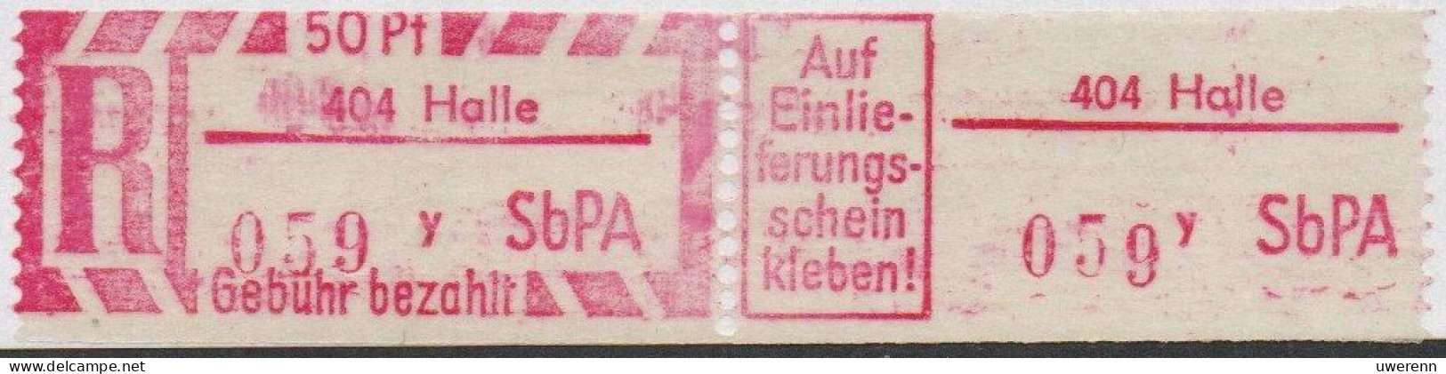 DDR Einschreibemarke Halle SbPA Postfrisch, EM2B-404yII RU (b) Zh - R-Zettel