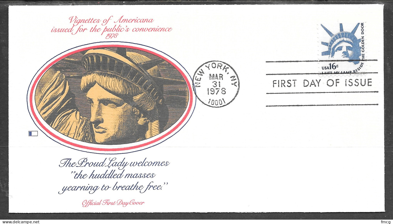 USA FDC Fleetwood Cachet, 16 Cents Statue Of Liberty, Sheet Stamp - 1971-1980
