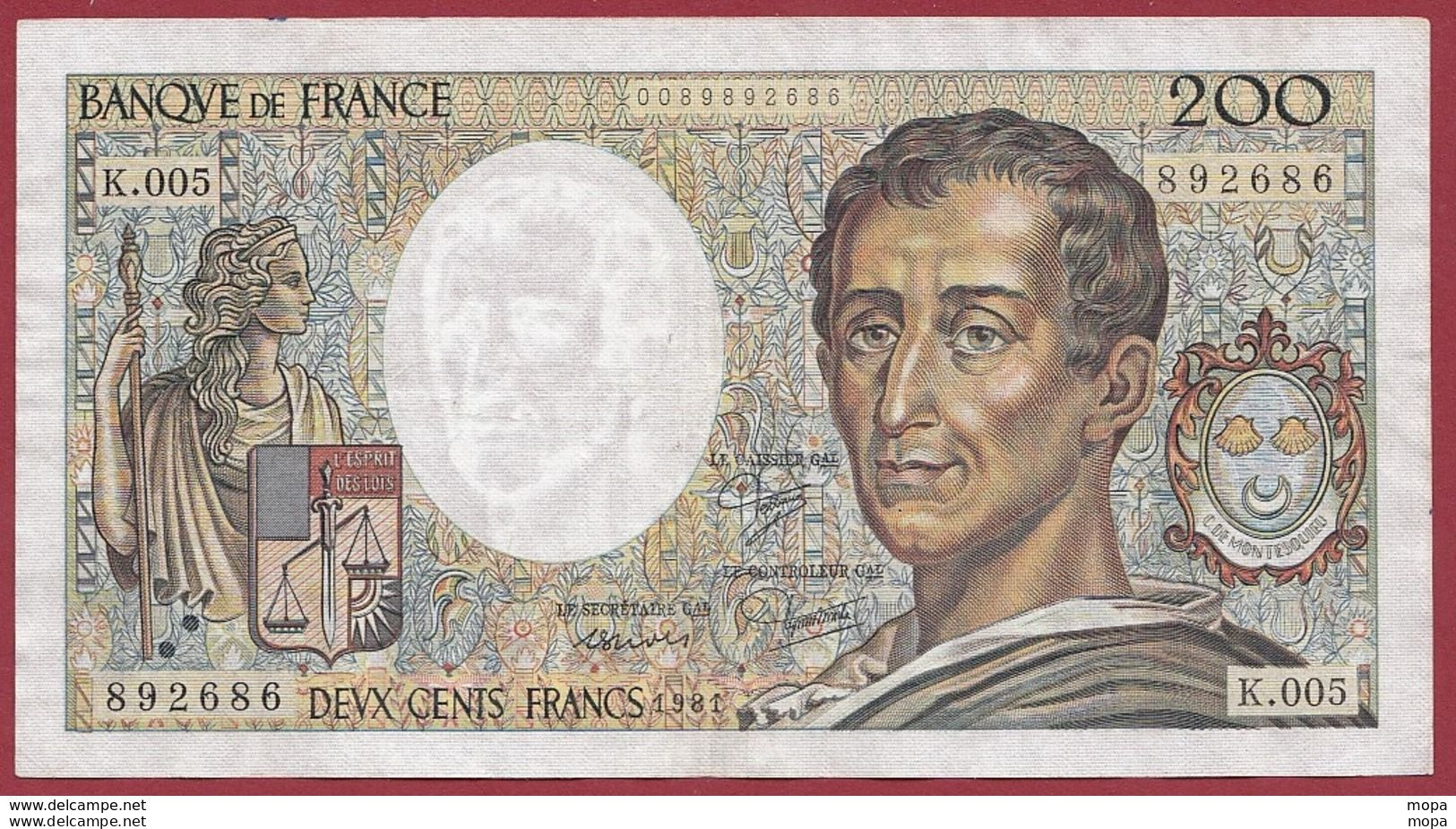 200 Francs "Montesquieu" 1981----TTB+--ALPH.K.005--(9) - 200 F 1981-1994 ''Montesquieu''