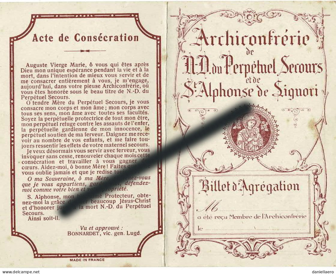 Billet D'agrégation Archiconfrérie - Non Classés