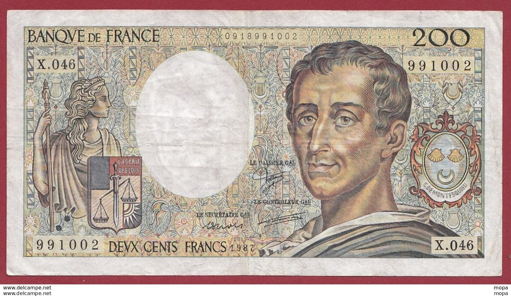 200 Francs "Montesquieu" 1987---TTB+--ALPH .X.46----Numéro.991002---GRAND NUMERO--(11) - 200 F 1981-1994 ''Montesquieu''