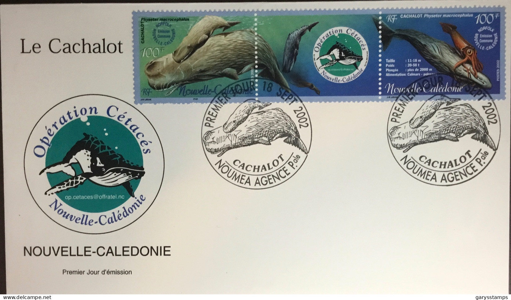 New Caledonia Caledonie 2002 Sperm Whale FDC Cover - Baleines