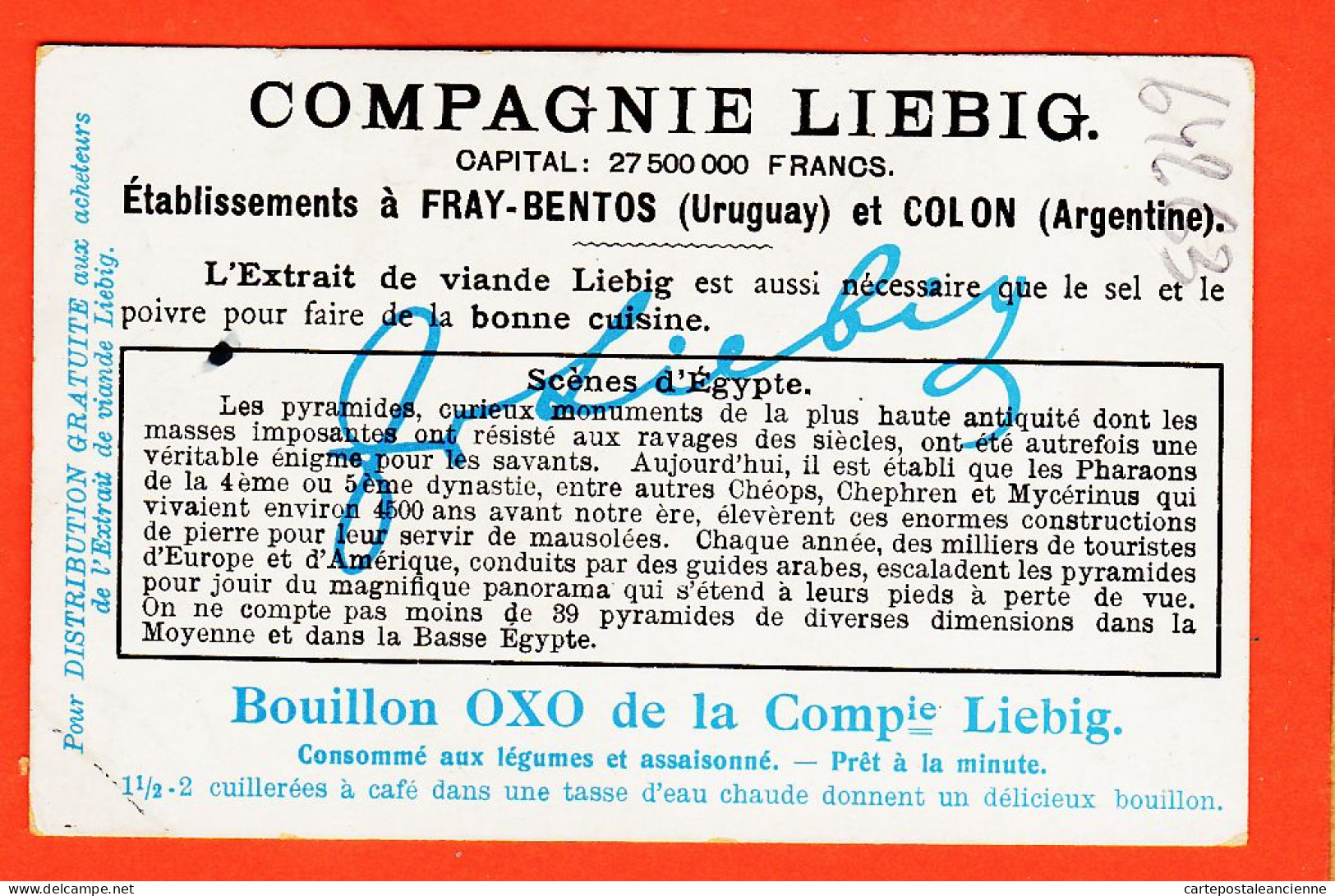 00555 / ⭐ Chromo LIEBIG FRAY-BENTOS Uruguay COLON Argentine 1890s ◉ Série Scenes EGYPTE ◉ Vallée NIL Vue Grande Pyramide - Liebig