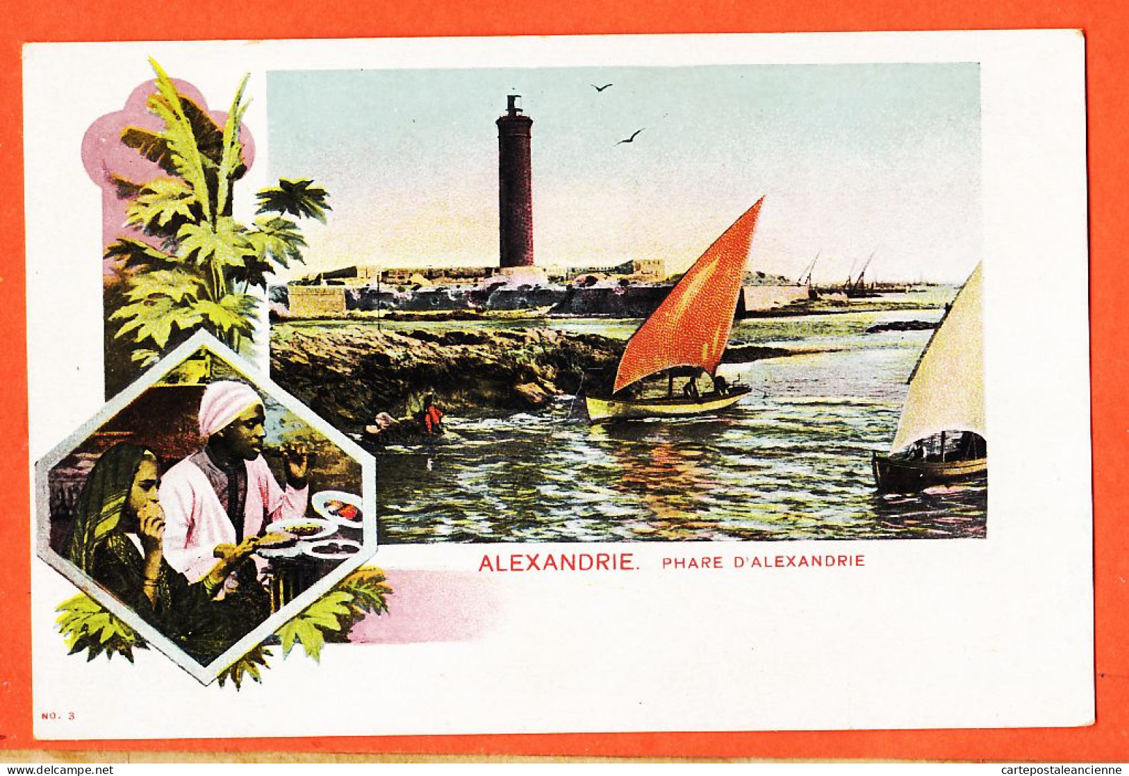 00563 / ⭐ ALEXANDRIE Egypte ◉ 2 Vues Scene Repas Et Phare 1890s ◉ Lithographie N° 3 ◉ ALEXANDRIA Egypt - Alexandrië