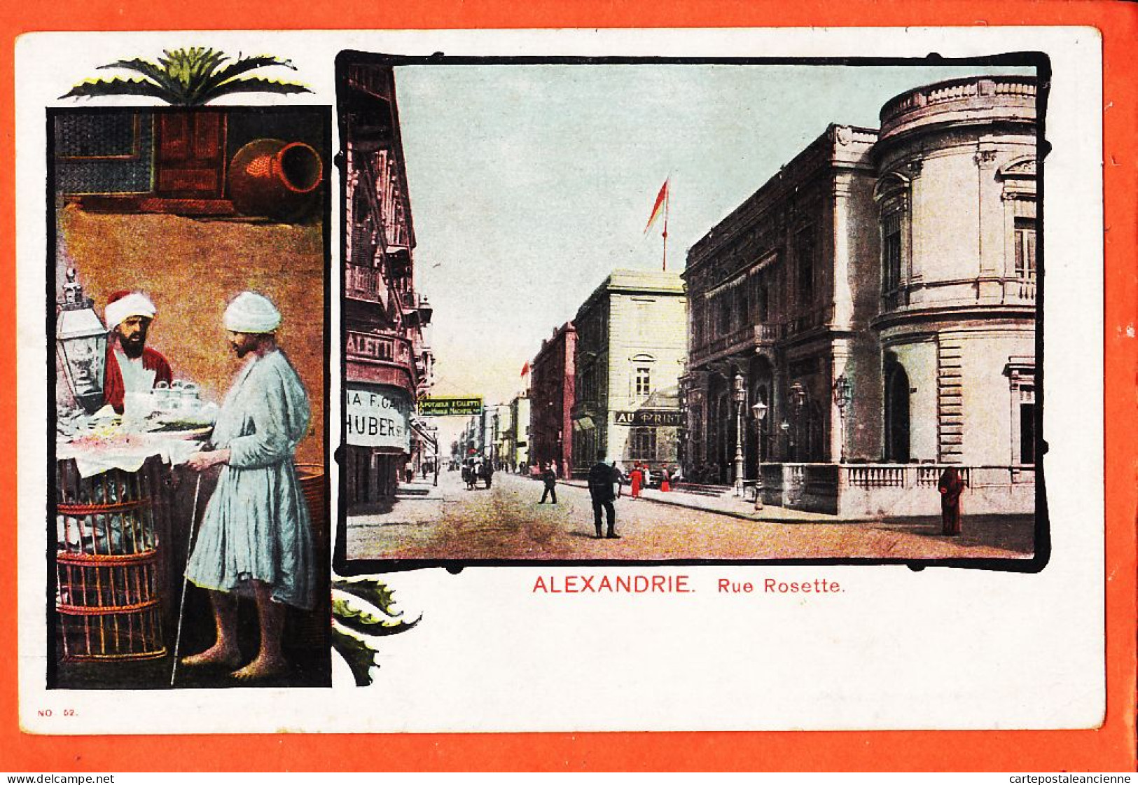 00560 / ⭐ ALEXANDRIE Egypte ◉ 2 Vues Scene De Vie Et Rue ROSETTE 1890s ◉ Lithographie N° 52 ◉ ALEXANDRIA Egypt - Alexandrië