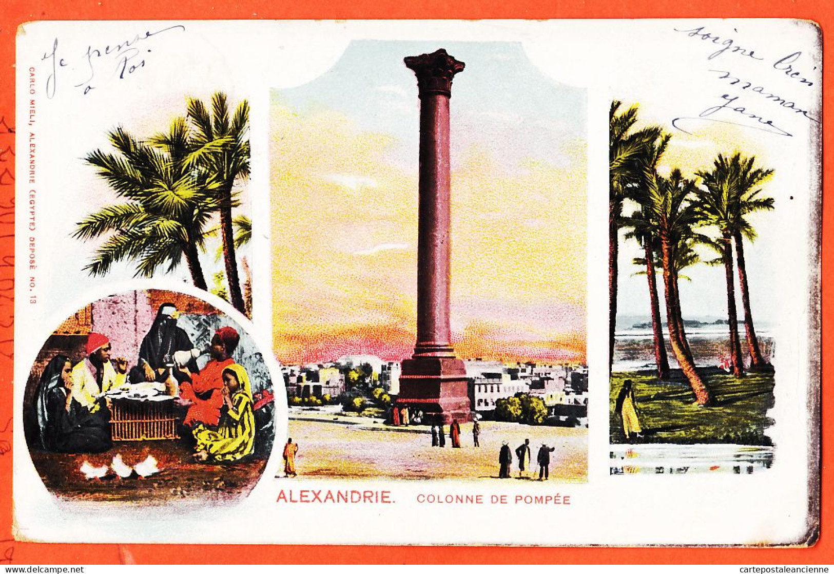 00501 / ⭐ ALEXANDRIE Egypte ◉ 3 Vues Colonne POMPEE 1903 à DARGENT Rue Boeuf St Paterne Orleans ◉ Litho Carlo MIELI 18 - Alexandrië
