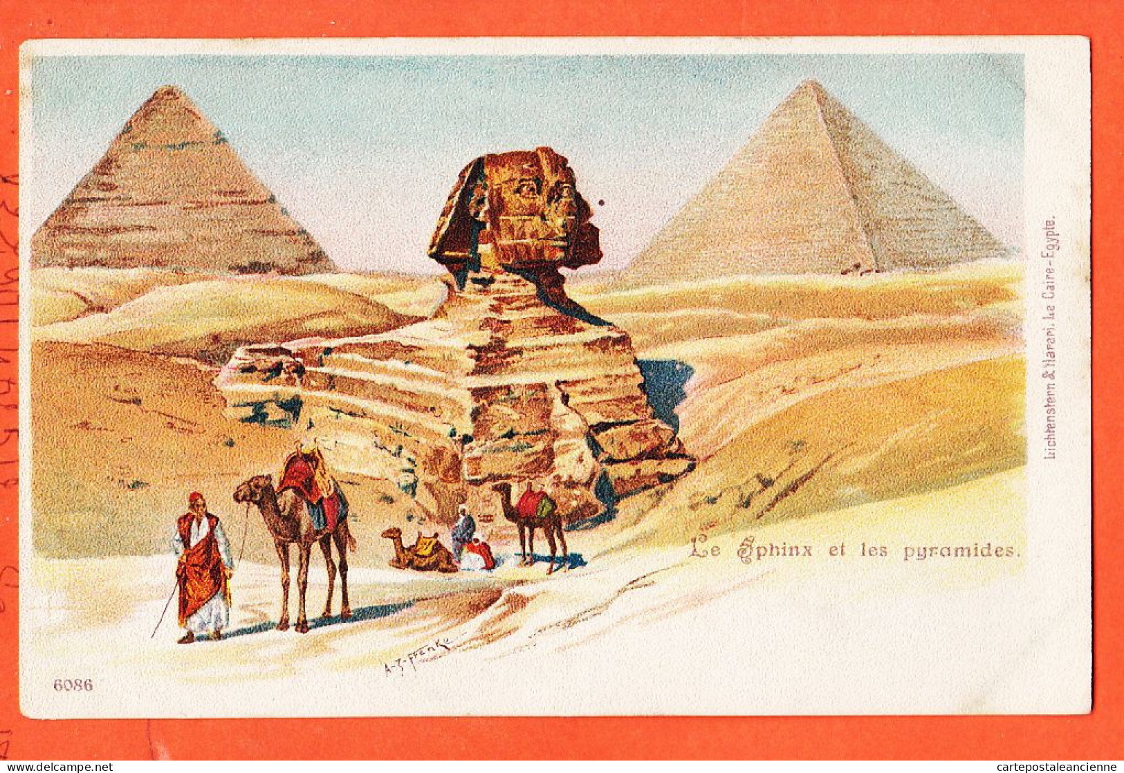 00506 / ⭐ ♥️ Lithographie FRANKE ◉ Le SPHINX Et Les Pyramides 1900s ◉ Edition LICHTENSTERN HARARI 6086 Le Caire Egypte - Sphinx