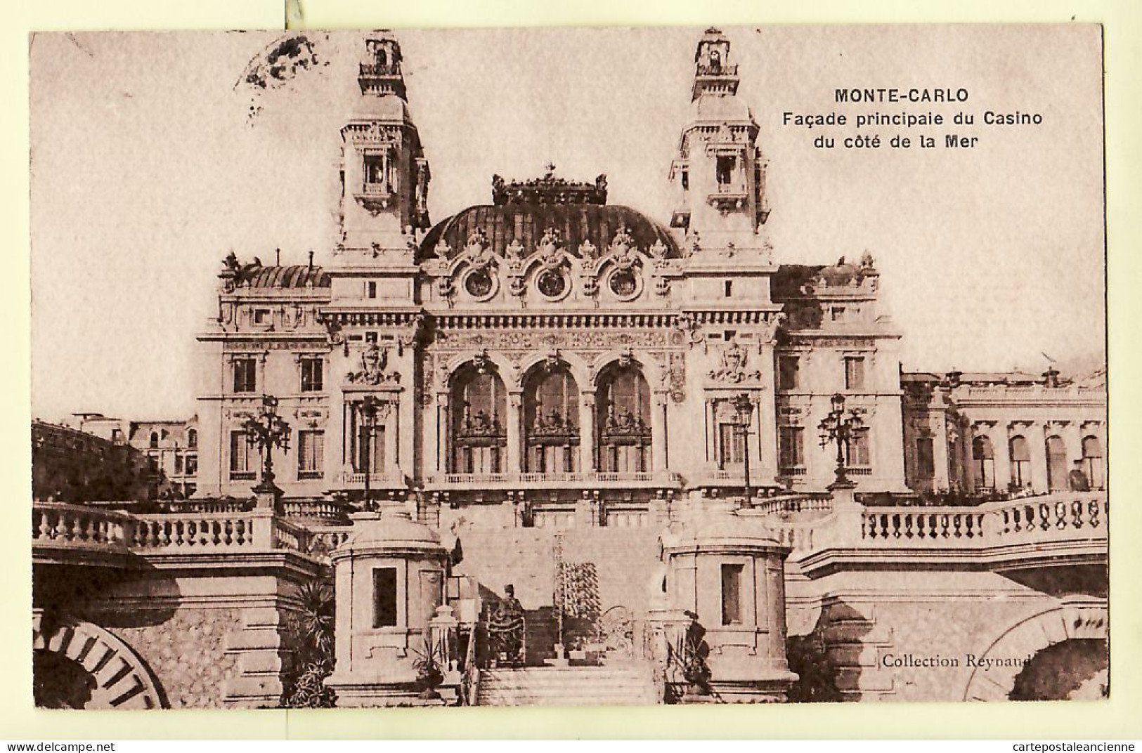 00858 ● Carte Cartonée Gauffrée MONTE CARLO Monaco Façade Principale CASINO Côté Mer 18.05.1913 - Collection REYNAUD - Monte-Carlo