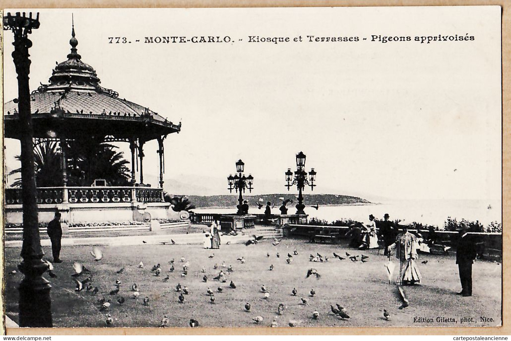 00813 ● Monaco MONTE-CARLO PIGEONS Apprivoisés  Kiosque à Musique Et Terrasses 1900s Cliché GILETTA N°773 - Monte-Carlo