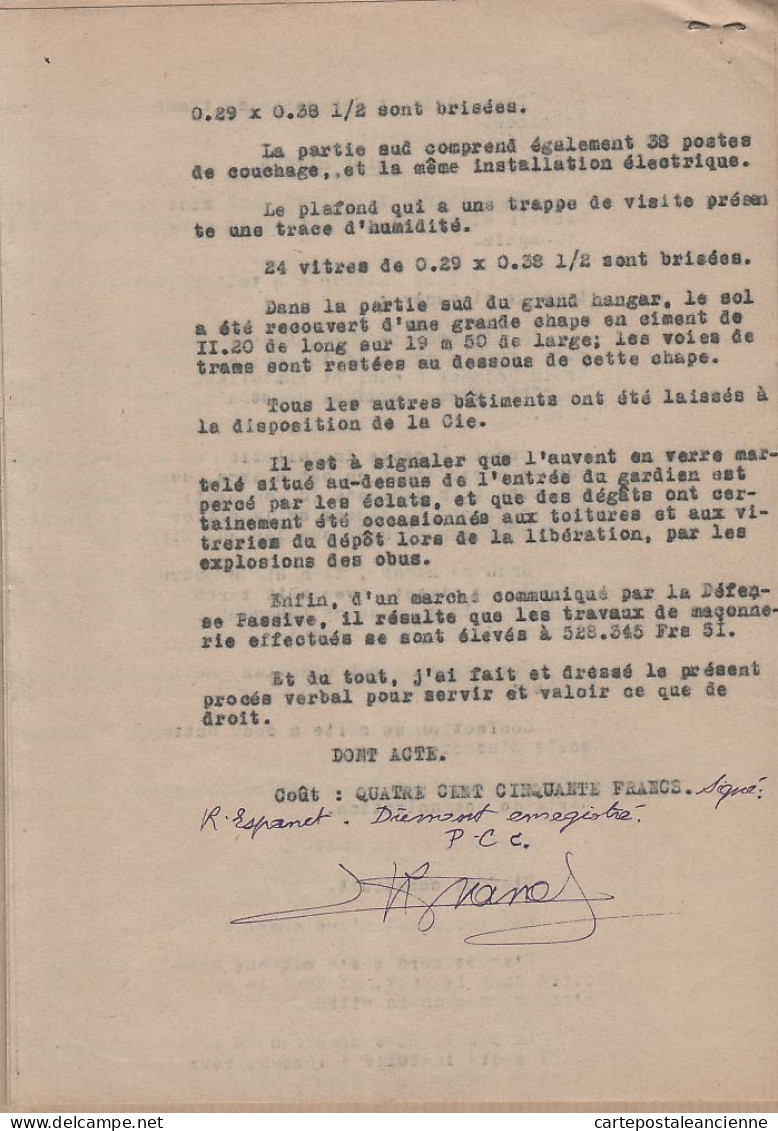 00591 / ⭐ ♥️ LA GARDE Var 01.06.1945 Procès Verbal 8 pages ETAT BATIMENTS REQUISITIONNES Cie TRAMWAYS Chemin Fer