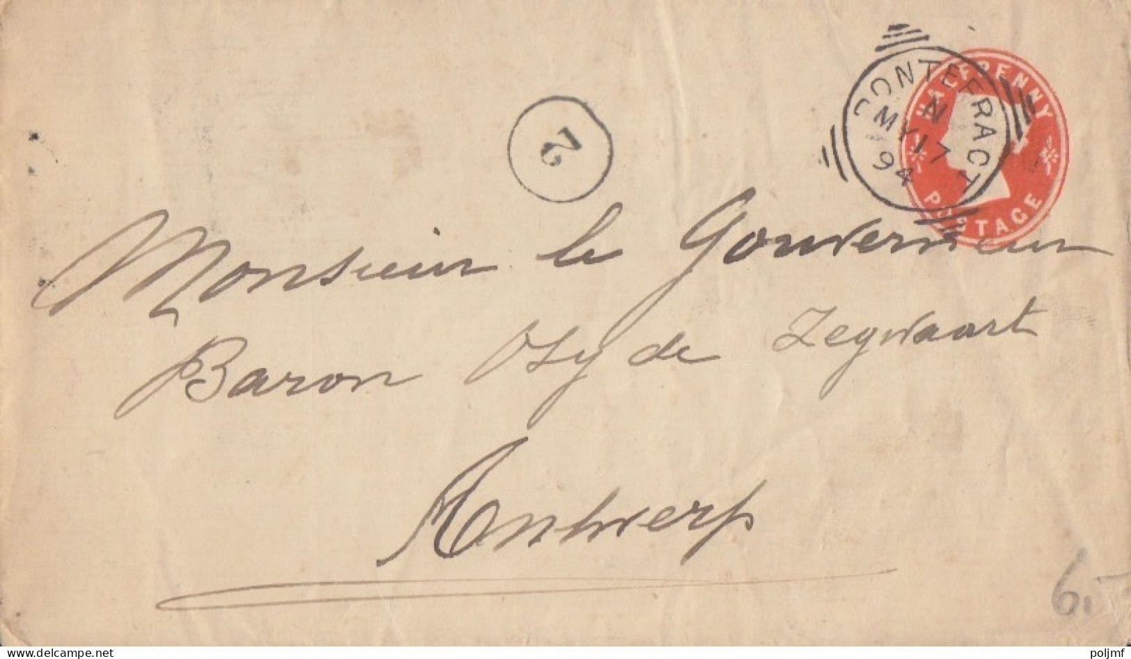 Lettre Entier Half Penny Rouge "Victoria" Obl. Pontefract Le 17 MY 94 Pour La Grande Bretagne - Entiers Postaux